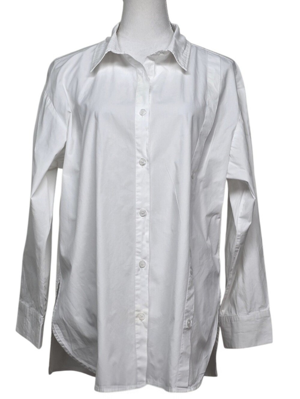 Ghospell Women's White Button-Front Blouse Classic Collared Shirt Sz L